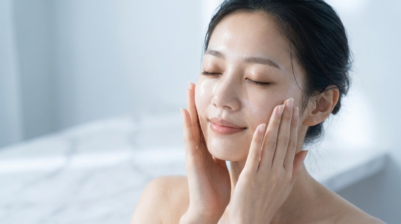残った美容液を手のひらで肌になじませる